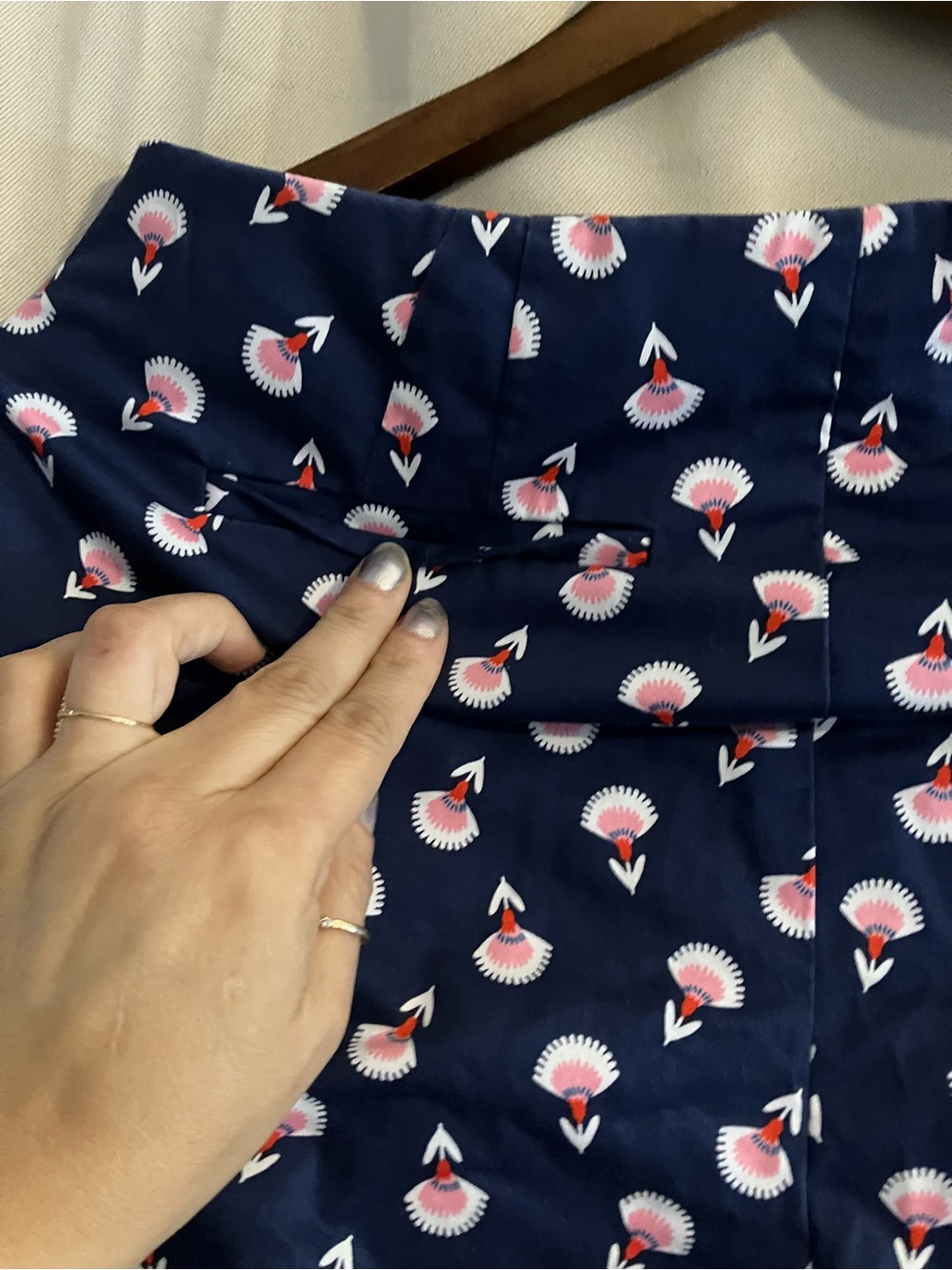 Boden Navy Pant with Pink Motif - Picture 7 of 9